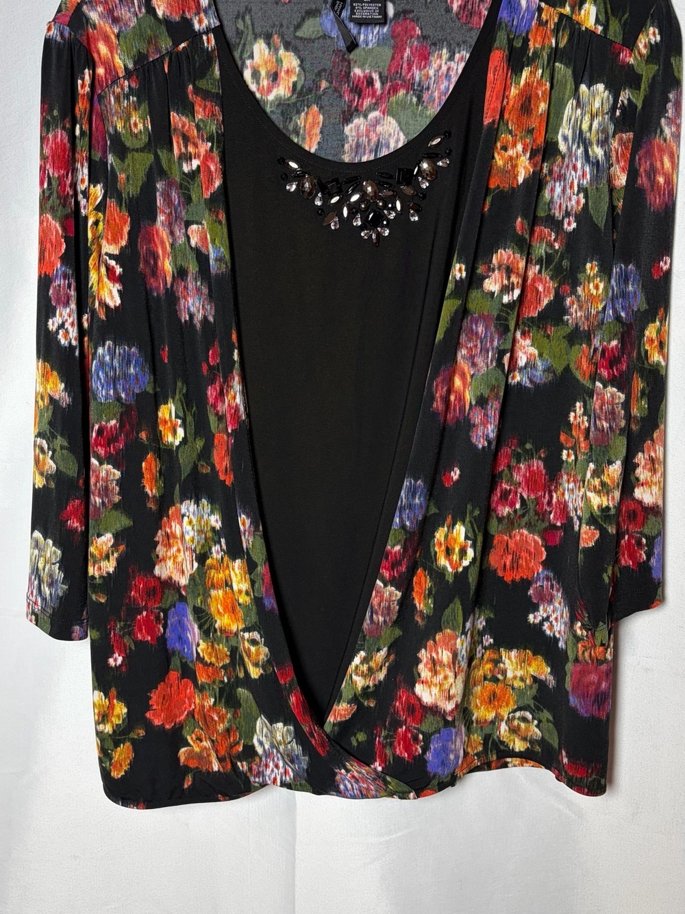 Alfani Black Floral Jewel-Embellished Layered-Look Top